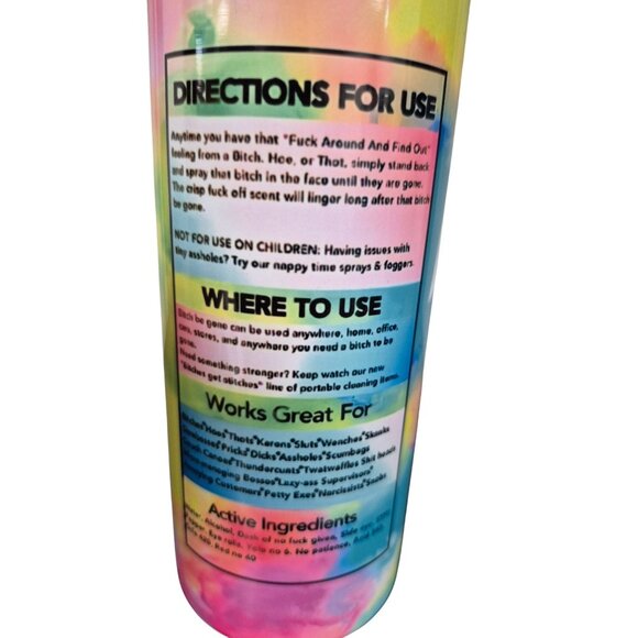 "Bit#@ Be Gone" Funny Novelty Spray With Unicorn Design Colorful Tie-Dye Print 2 - Picture 5 of 6